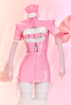 Halloween Sexy Lingerie Dress Nurse Style Cutout Dress and Gloves with Hat and Thigh Socks